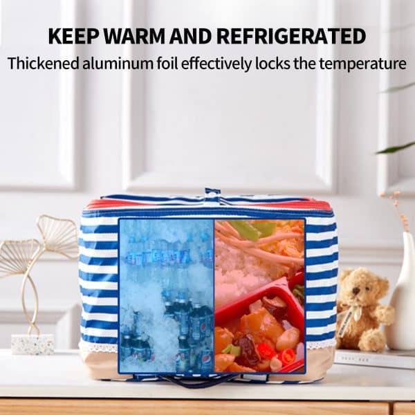 Blue Insulated Picnic Bag Thermal Cooler Portable Lunch Food Tote Carry Storage Bag - Image 2