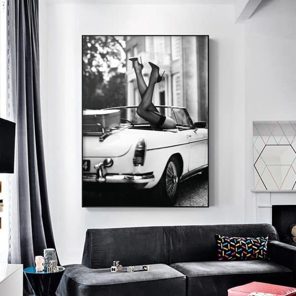 Wall Art 100cmx150cm High Heels in Classic Car Black Frame Canvas - Image 2