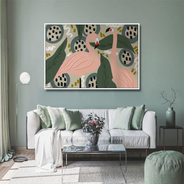 Wall Art 80cmx120cm Flamingo White Frame Canvas - Image 2