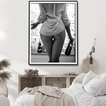 Wall Art 40cmx60cm Woman Drinking Wine , Black and White, Black Frame Canvas - Image 2