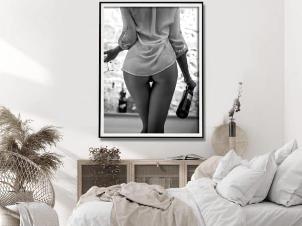 Wall Art 50cmx70cm Woman Drinking Wine , Black and White, Black Frame Canvas - Image 2
