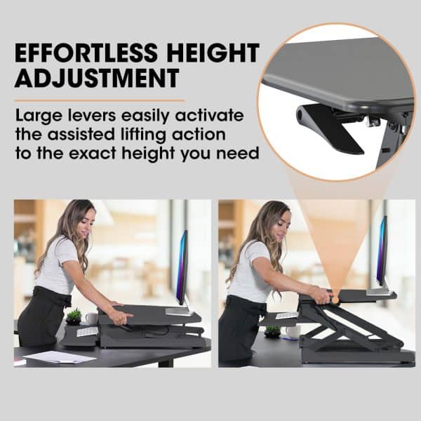 Fortia Desk Riser 90cm Wide Adjustable Sit to Stand for Dual Monitor, Keyboard, Laptop, Black - Image 2