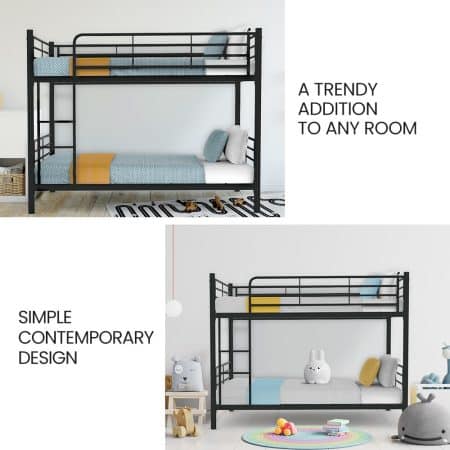 Kingston Slumber 2in1 Single Metal Bunk Bed Frame, with Modular Design, Dark Matte Grey - Image 2