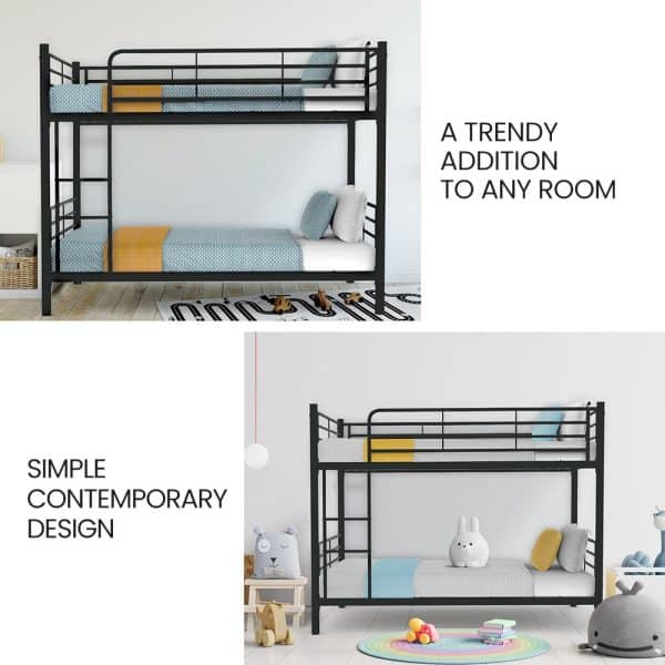 Kingston Slumber 2in1 Single Metal Bunk Bed Frame, with Modular Design, Dark Matte Grey - Image 2