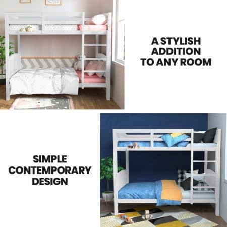Kingston Slumber Wooden Kids Bunk Bed Frame, with Modular Design that can convert to 2 Single, White - Image 2