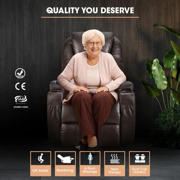 FORTIA Electric Massage Lift Recliner Chair Faux Leather 8 Point Massage Heating, Dark Crimson - Image 2