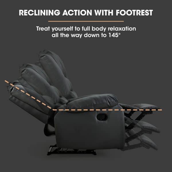 FORTIA Luxury Recliner Lounge Chair, Single Faux Leather Armchair, for Home Theatre Cinema, Elderly, Black - Image 2