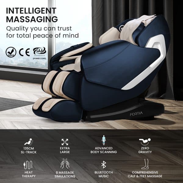 FORTIA Cloud 9 MkII Electric Massage Chair Full Body Zero Gravity with Heat and Bluetooth Navy Blue/Cream - Image 2