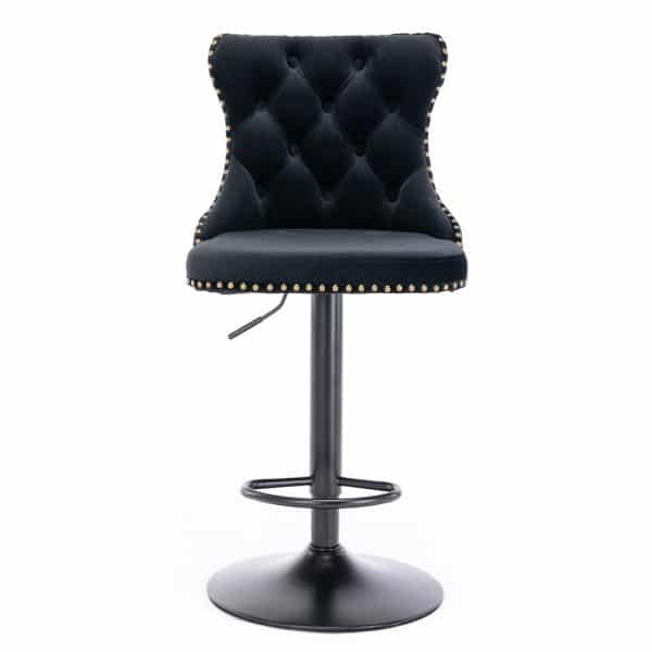 2x Height Adjustable Swivel Bar Stool Velvet Nailhead Barstool with Footrest - Image 2