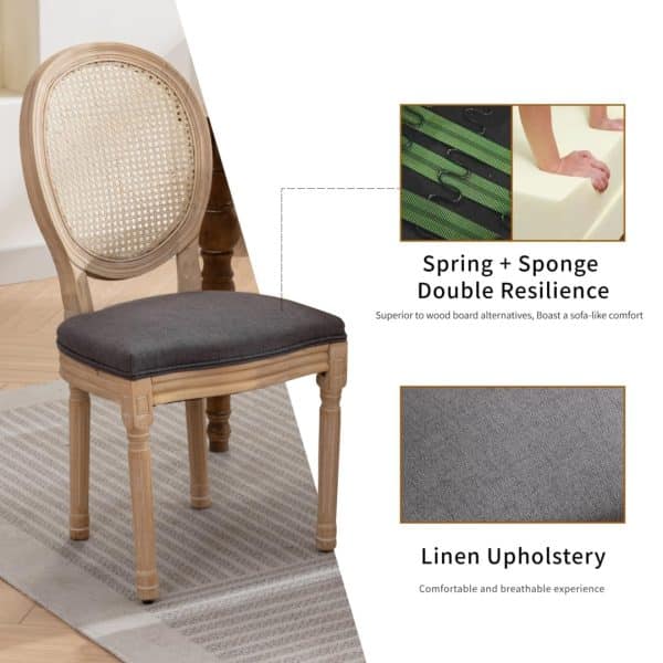 AADEN 2x Rattan Dining Chairs with Solid Wood Legs- Grey - Image 2