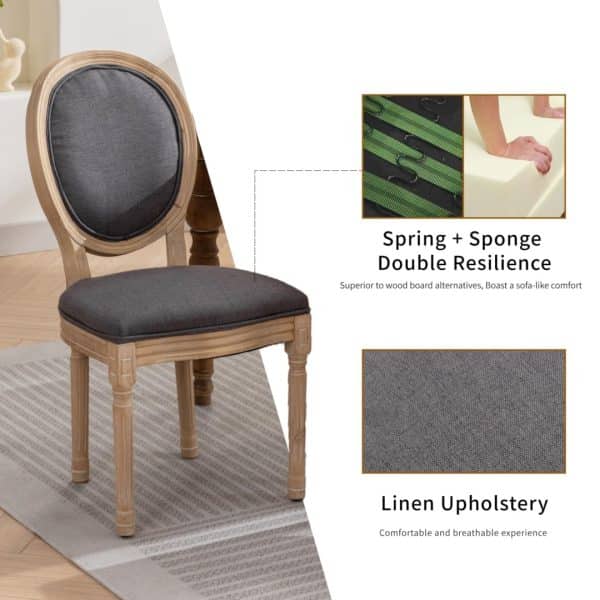 AADEN 8x Linen Dining Chairs with Solid Wood Legs- Grey - Image 2