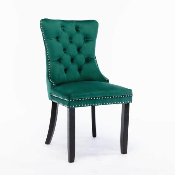 2x Velvet Dining Chairs- Green - Image 2