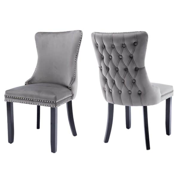 6x Velvet Upholstered Dining Chairs Tufted Wingback Side Chair with Studs Trim Solid Wood Legs for Kitchen - Image 2