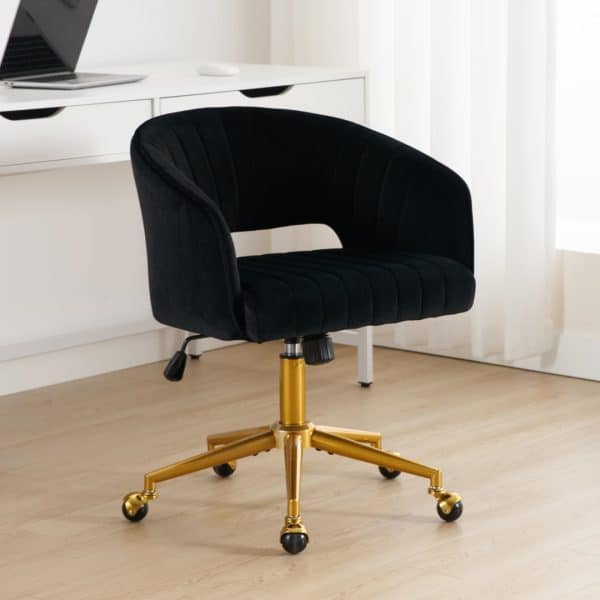 Velvet Home Office Chair- Black - Image 2