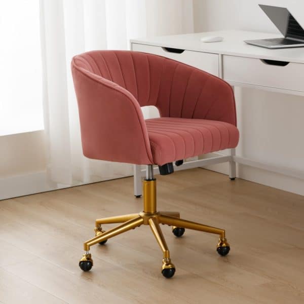 Velvet Home Office Chair- Rose - Image 2