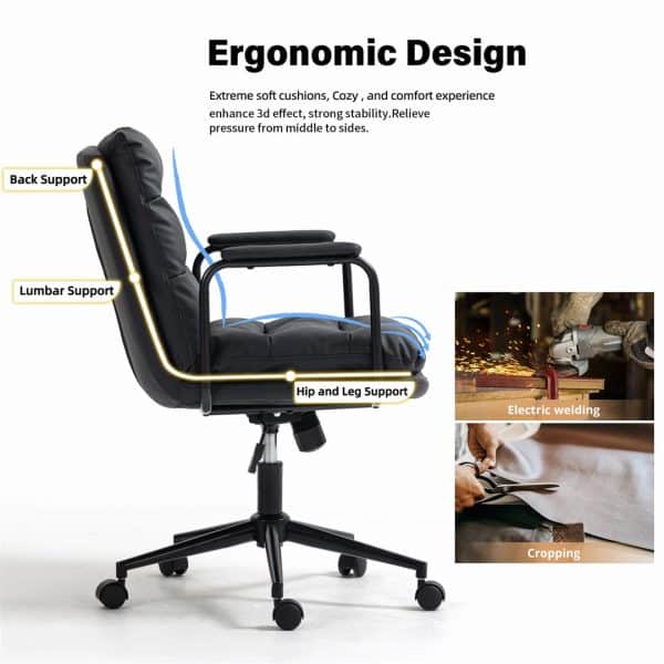 Faux Leather Office Chair -Black - Image 2