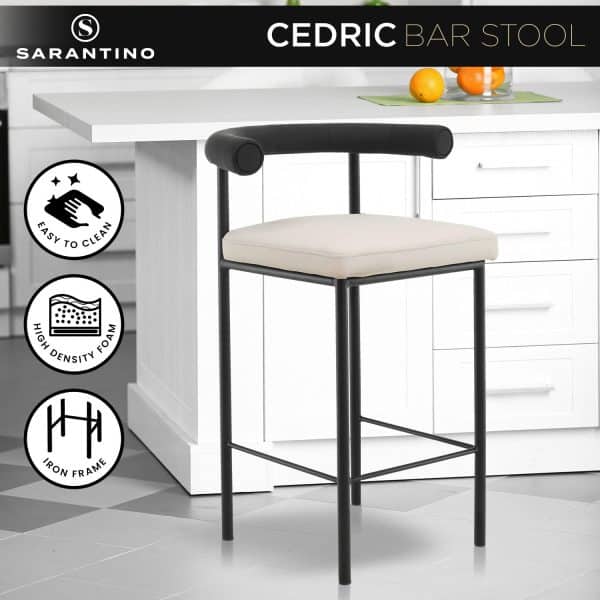 Sarantino Cedric Bar Stool W/ High-density Foam Upholstered In PU Leather Sturdy Iron Frame In Black And Beige - Image 2