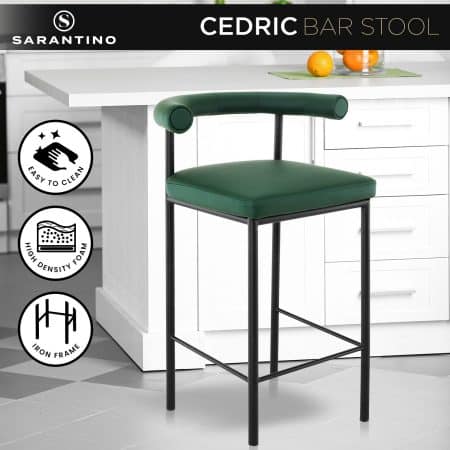 Sarantino Cedric Bar Stool W/ High-density Foam Upholstered In Pu Leather Sturdy Iron Frame Green - Image 2