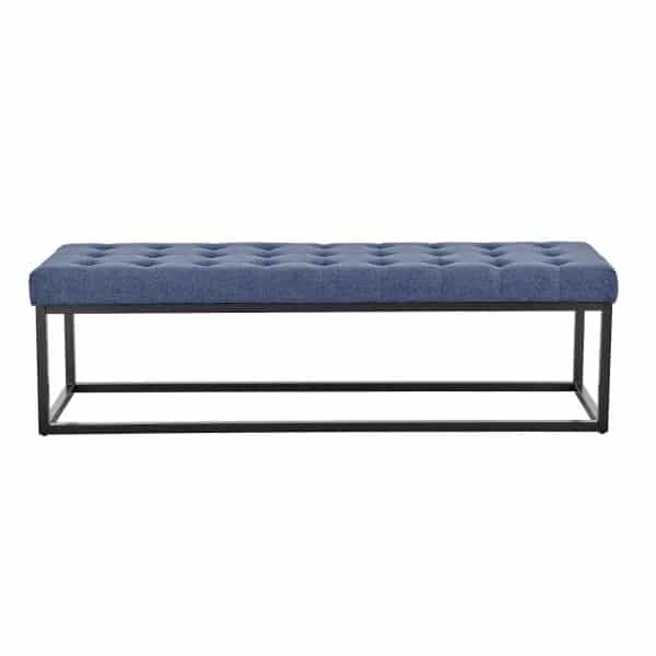 Sarantino Cameron Button-tufted Upholstered Bench With Metal Legs - Blue Linen