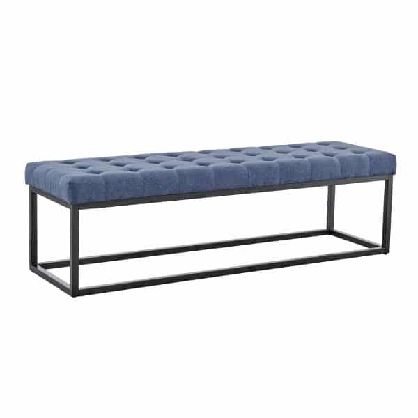 Sarantino Cameron Button-tufted Upholstered Bench With Metal Legs - Blue Linen - Image 2