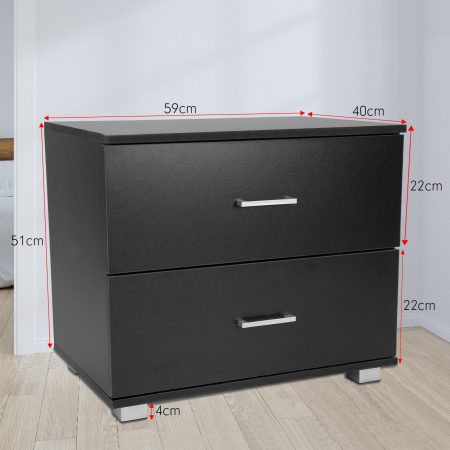 Sarantino Bedside Table Cabinet Storage Chest 2 Drawers Lamp Side Nightstand - Black - Image 2