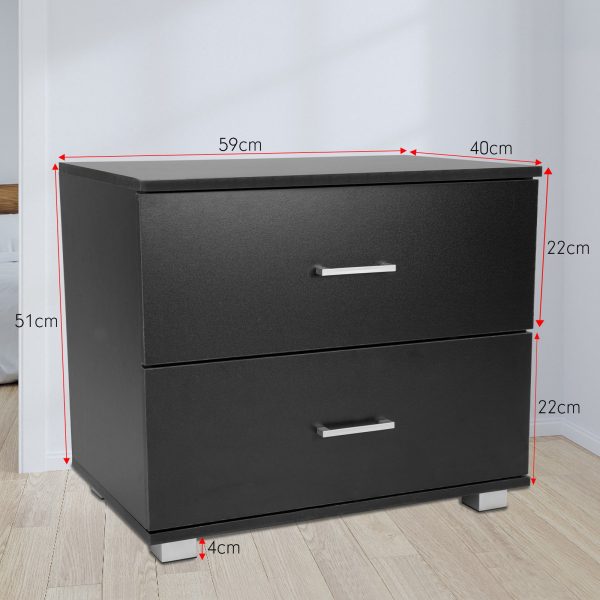 Sarantino Bedside Table Cabinet Storage Chest 2 Drawers Lamp Side Nightstand - Black - Image 2
