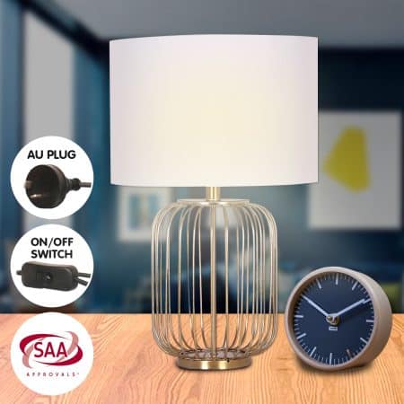 Sarantino Rose Gold Table Lamp with Linen Drum Shade - Image 2