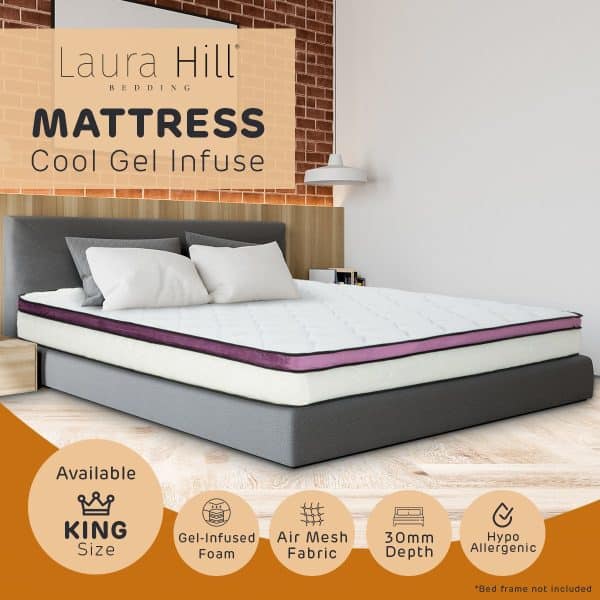Laura Hill King Mattress Visco Cool Gel Infused Memory Foam Euro Top Pocket Spring 30cm - Image 2
