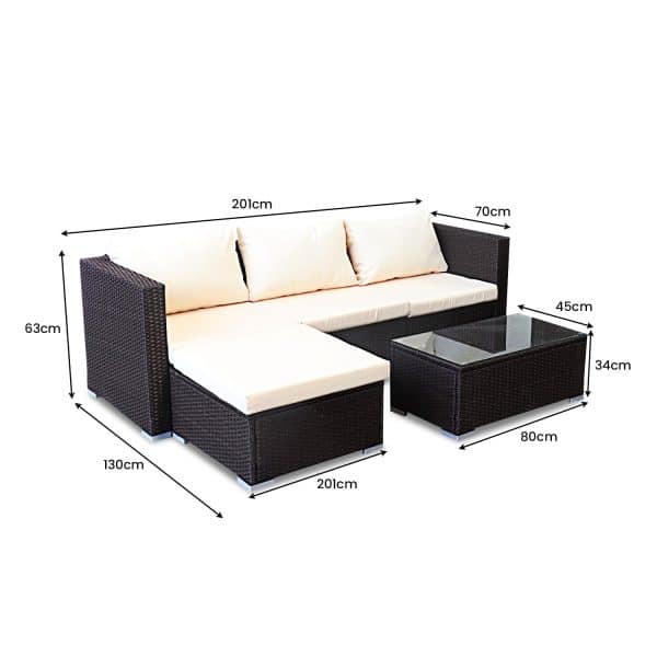 Sarantino 5pc Modular Outdoor Lounge Set PE Rattan - Brown - Image 2
