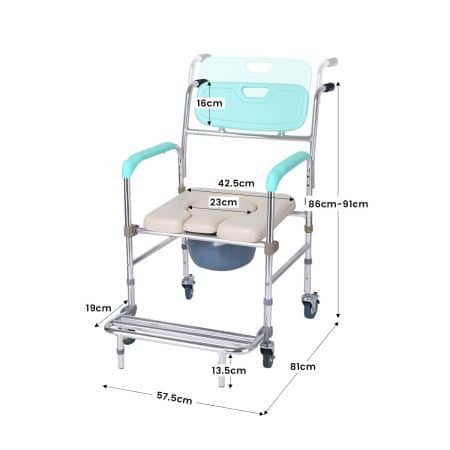 Orthonica Commode Chair With Castors Aluminium Frame Footrest Soft Push Handles - Image 2