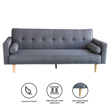 Sarantino Madison Sofa Bed Lounge Couch Futon Furniture Home Dark Grey Linen Suite - Image 2
