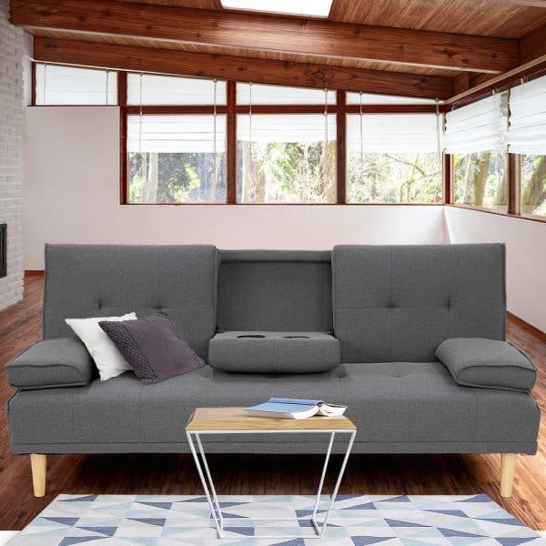 Sarantino Rochester Linen Fabric Sofa Bed Lounge Couch Futon Furniture Suite - Dark Grey - Image 2