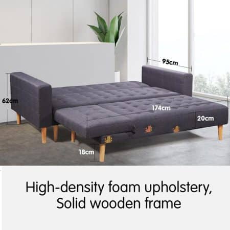 Sarantino Linen Fabric Corner Sofa Bed Couch Lounge With Chaise Furniture - Dark Grey - Image 2
