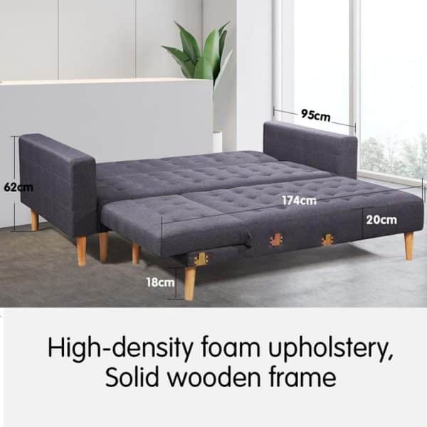 Sarantino Linen Fabric Corner Sofa Bed Couch Lounge With Chaise Furniture - Dark Grey - Image 2