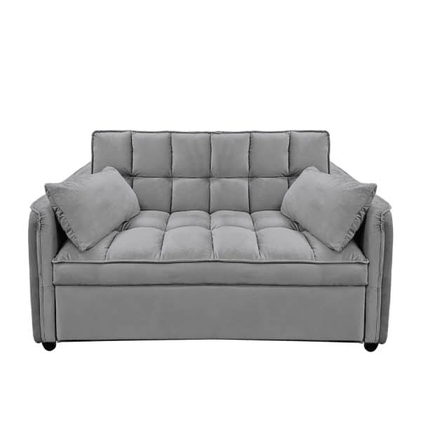 Sarantino Quincy 2-Seater Velvet Sofa Bed in Dark Grey with Wooden Frame and Tufted Design - Image 2