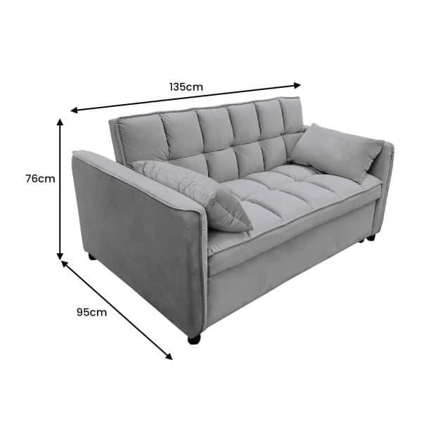 Sarantino Quincy 2-Seater Velvet Sofa Bed in Dark Grey with Wooden Frame and Tufted Design - Image 3