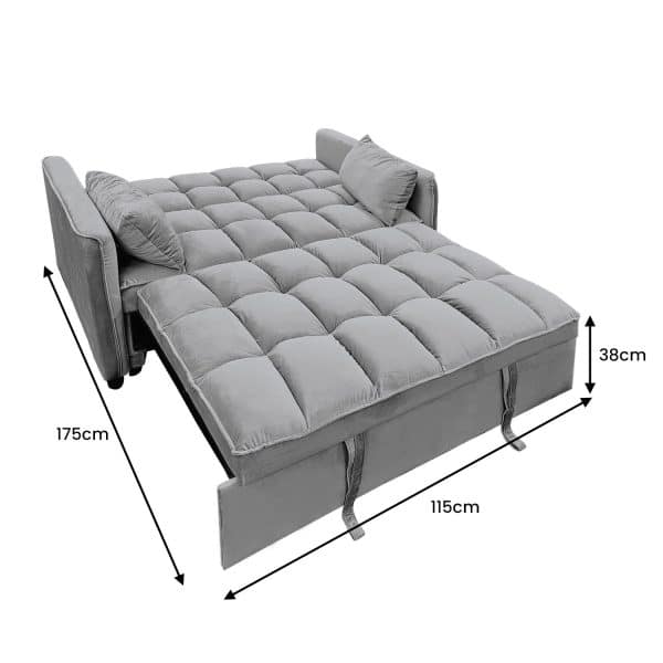 Sarantino Quincy 2-Seater Velvet Sofa Bed in Dark Grey with Wooden Frame and Tufted Design - Image 4