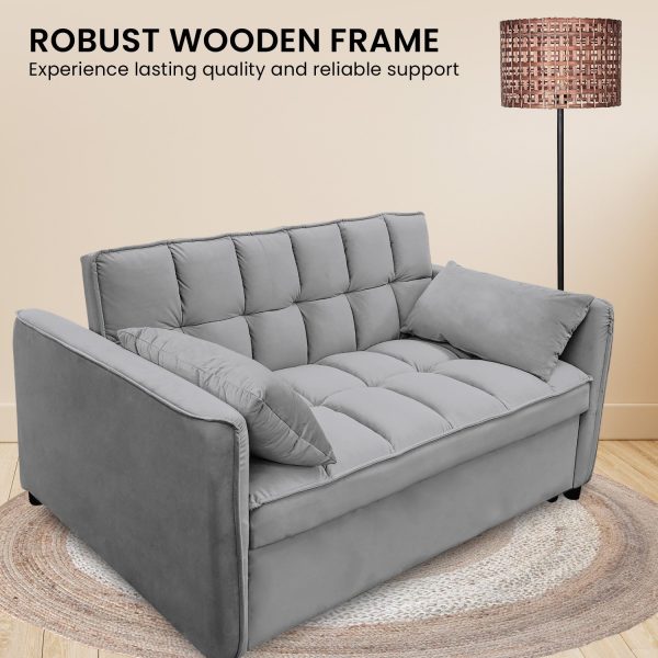 Sarantino Quincy 2-Seater Velvet Sofa Bed in Dark Grey with Wooden Frame and Tufted Design - Image 9