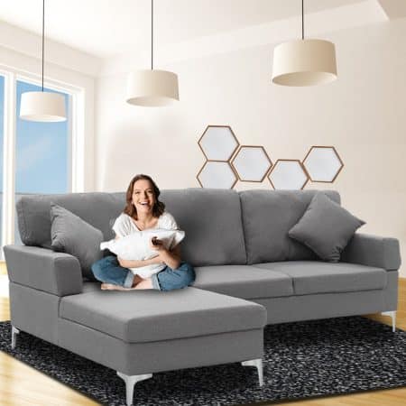 Sarantino Linen Corner Sofa Couch Lounge L-shape W/right Chaise Seat Dark Grey - Image 2