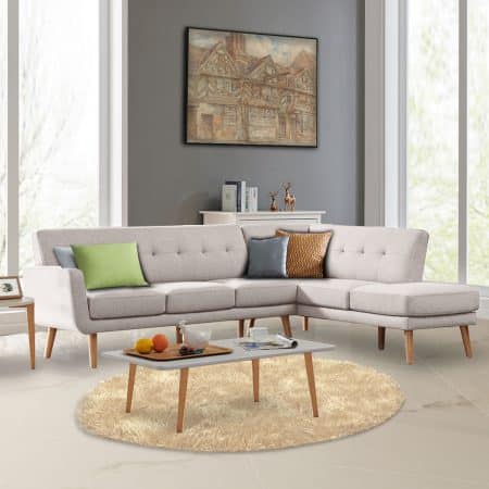 Sarantino Faux Linen Corner Sofa Lounge L-shaped Chaise Light Grey - Image 2