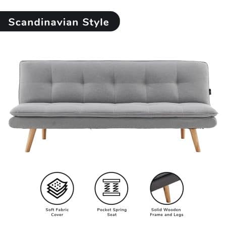 Sarantino 3 Seater Linen Couch Sofa Bed Lounge Futon - Light Grey - Image 2