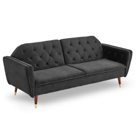 Sarantino Faux Velvet Tufted Sofa Bed Couch Futon - Black - Image 2