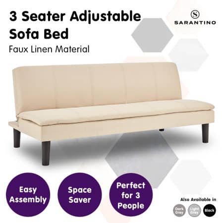 Sarantino 3 Seater Modular Faux Linen Fabric Sofa Bed Couch - Beige - Image 2