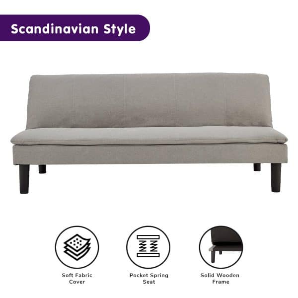 Sarantino 3 Seater Modular Faux Linen Fabric Sofa Bed Couch Light Grey - Image 2
