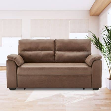 Sarantino Distressed Fabric Sofa Bed Couch Lounge - Brown - Image 2