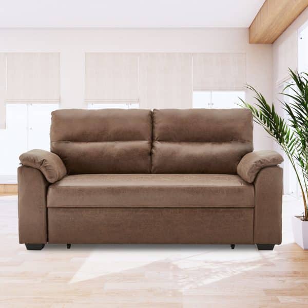 Sarantino Distressed Fabric Sofa Bed Couch Lounge - Brown - Image 2