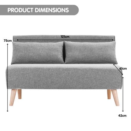 Sarantino 2-Seater Adjustable Sofa Bed Lounge Faux Linen - Grey - Image 2