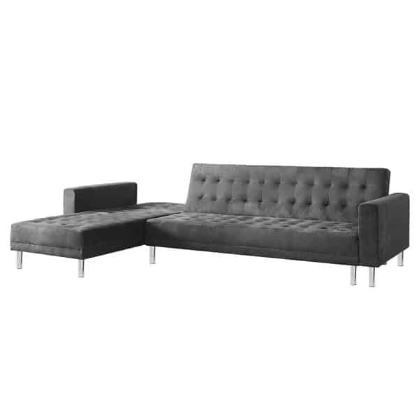 Sarantino Faux Velvet Corner Wooden Sofa Bed Couch with Chaise - Grey - Image 2