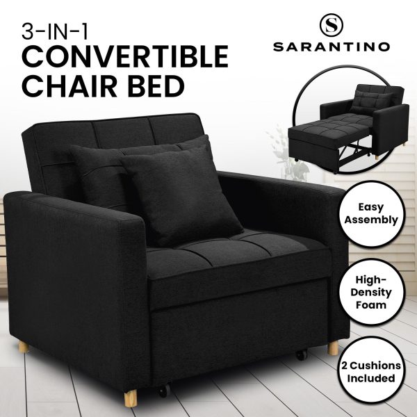 Sarantino Suri 3-in-1 Convertible Lounge Chair Bed - Black - Image 2