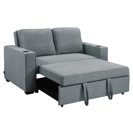 Sarantino Hoffman Linen Sofa Bed With Cushions & Cup Holders Dark Grey - Image 2